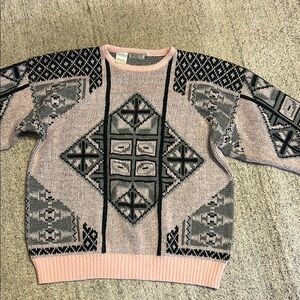 Bugatchi vintage sweater XL used vintage wear pink/black/ gray